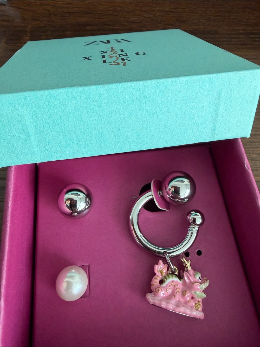 Pink Enamel Dragon Charm Hoop Earring - Zara x XiXingLe